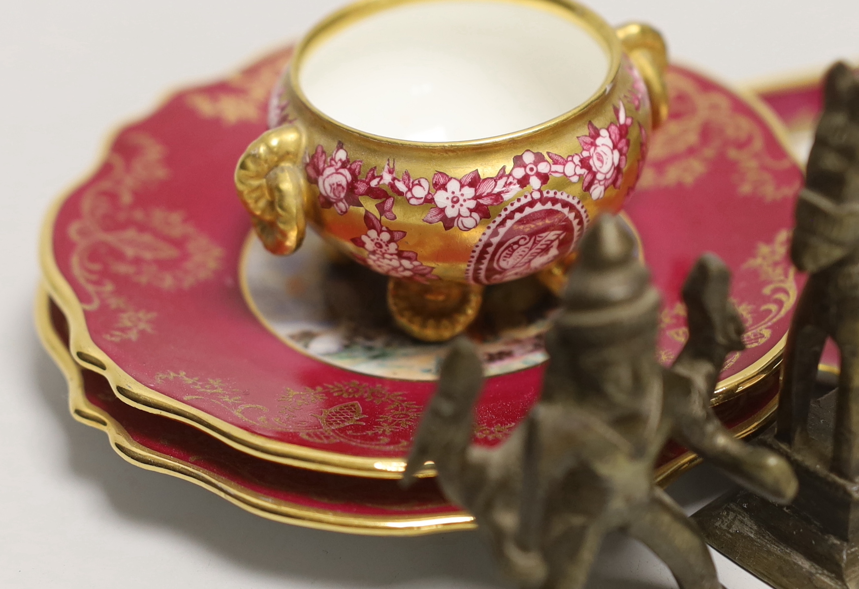 A 19th century enamel box, a Limoges pin tray and two miniature plates etc